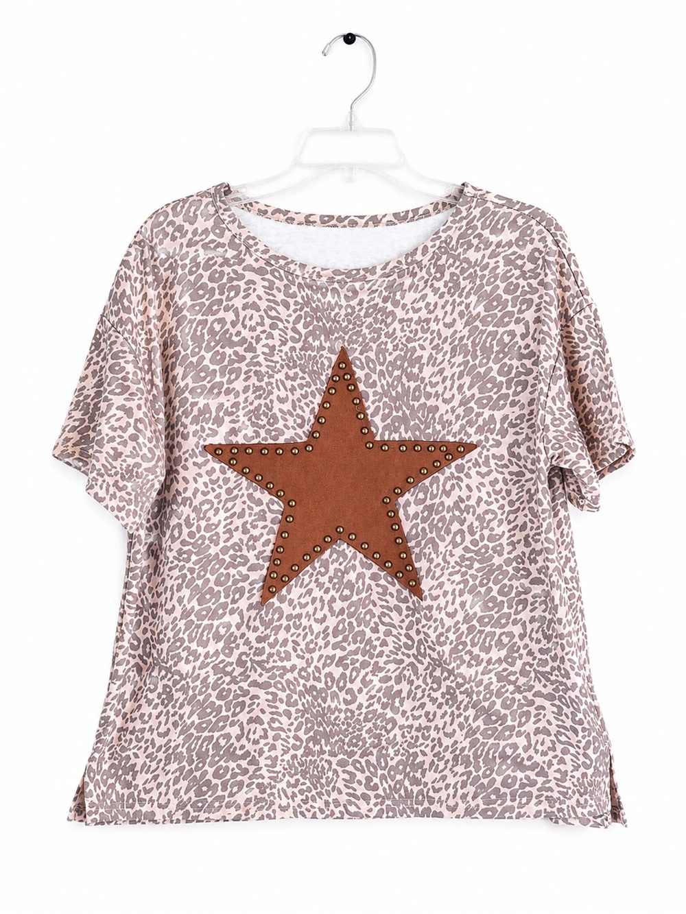 Lovesoft Star Studded Leopard Print Short Sleeve Tee Size Medium
